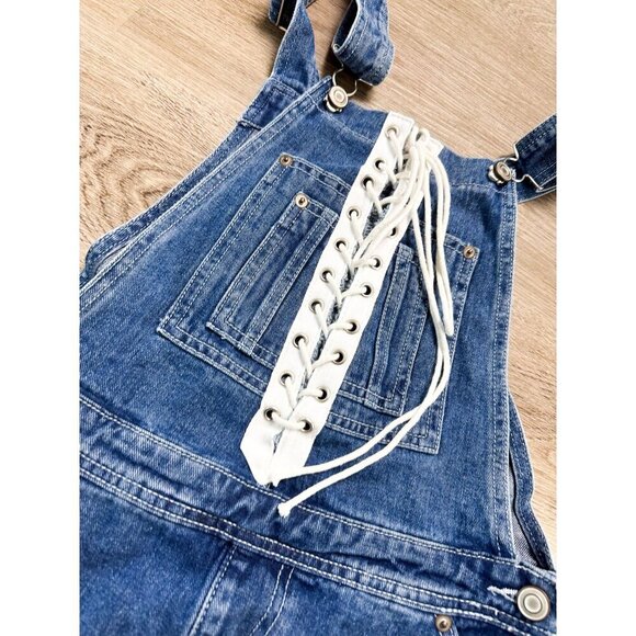 Forever 21 Denim Lace Up Shortalls Overalls Womens 26 - Picture 2 of 9